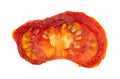 Pile of sundried or dried tomato halves, top view. Clipping paths, shadow separated Royalty Free Stock Photo