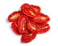 Pile of sundried tomato halves, paths, top view Royalty Free Stock Photo