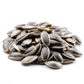 Pile of sunflower ripe organic raw seeds on white background Generative AI Illustration