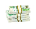Pile of swedish 200 crowns banknotes. Royalty Free Stock Photo