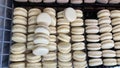 Pile of sweet macarrons in the bakery Royalty Free Stock Photo