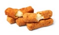 Pile of tasty cheese sticks isolated on white Royalty Free Stock Photo