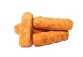 Pile of tasty cheese sticks isolated on white Royalty Free Stock Photo