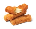 Pile of tasty cheese sticks on white Royalty Free Stock Photo