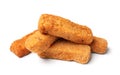 Pile of tasty cheese sticks on white Royalty Free Stock Photo