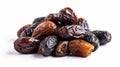 Pile of tasty dry dates isolated on white background. Arabic food Royalty Free Stock Photo