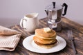 Pile of tasty pancakes with butter. Breakfast concept. Royalty Free Stock Photo