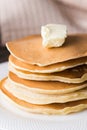 Pile of tasty pancakes with butter. Breakfast concept. Royalty Free Stock Photo