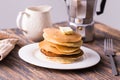 Pile of tasty pancakes with butter. Breakfast concept. Royalty Free Stock Photo
