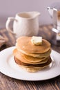 Pile of tasty pancakes with butter. Breakfast concept. Royalty Free Stock Photo