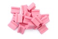 Pile of tasty pink chewing gums on white background, top view Royalty Free Stock Photo
