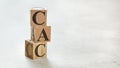 Pile with three wooden cubes - letters CAC meaning Customer Acquisition Cost on them, space for more text / images at right side Royalty Free Stock Photo