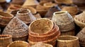 Pile of tightly woven baskets