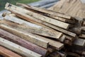 The pile of timber waiting for build anything in the site of const Royalty Free Stock Photo