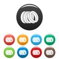 Pile of tire icons set color