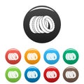 Pile of tire icons set color vector