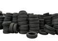 Pile of tires isolated on white background, new car tyres product in manufacturing factory Royalty Free Stock Photo