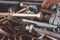 A pile of tools in a drawer that were used Royalty Free Stock Photo