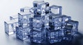 A pile of transparent ice cubes on a plain white background with reflections Royalty Free Stock Photo
