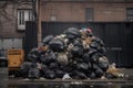 pile of trash bags surrounding an overfilled dumpster Royalty Free Stock Photo