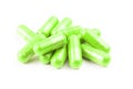 Pile of ufo green organic capsules isolated on white background closeup with selective focus Royalty Free Stock Photo