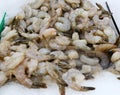 Raw farmed shrimp on ice at fish market Royalty Free Stock Photo