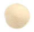 Pile of uncooked organic semolina isolated on white, top view