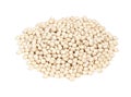 Pile of uncooked ptitim pearl couscous closeup