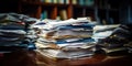 Pile of unresolved legal case documents, representing the problem of backlog and delay within the judicial system Royalty Free Stock Photo