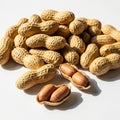 Pile of peanuts in shells, some open showing the nuts inside, isolated on white background Royalty Free Stock Photo