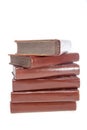 Pile of untitled old leather bound books. Stack of antique liter Royalty Free Stock Photo