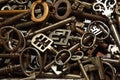 A Pile of unusual Antique Keys background Royalty Free Stock Photo