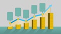 Pile up Golden coins expressed growth profits, and increase infographic box.2