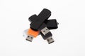 Pile USB flash memory set Drive Template mockup on white background Royalty Free Stock Photo