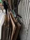 Pile of used cardboard on a trolley Royalty Free Stock Photo