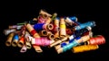 Pile of used colorful spools of thread tailoring Royalty Free Stock Photo