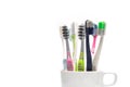 Pile of Used and Dirty Toothbrush on iSolated White Background, Unhealthy Oral Health Care Equipment