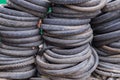 Pile of used mountain bike tires Royalty Free Stock Photo