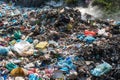 Pile of various domestic garbage in landfill at Dong Van district