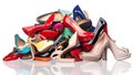 Pile of various female shoes over white Royalty Free Stock Photo