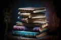 Pile of very ancient books with vibrant colors Royalty Free Stock Photo