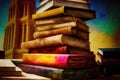 Pile of very ancient books with vibrant colors Royalty Free Stock Photo