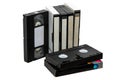 Pile of VHS video cassettes. Vintage media. Isolate on a white back Royalty Free Stock Photo