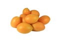 Pile of Vibrant Yellow Fresh Ripe Marian Plums Isolated on White Background Royalty Free Stock Photo