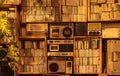 pile of vintage cassetes and radios collection Royalty Free Stock Photo