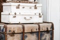 Pile of vintage shabby trunks