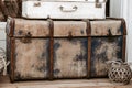 Pile of vintage shabby trunks