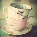 Pile of vintage tea cups Royalty Free Stock Photo