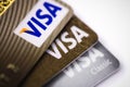 Visa cards, credit cards on white background