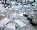 Pile of waste plastic bottles and other trash - human impact on environmental damage concept